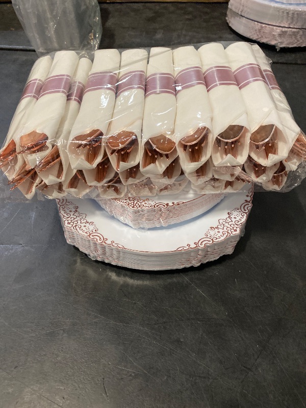 Photo 1 of 75PCS Rose Gold Plastic Silverware for 25 Guests, Heavy Duty Rose Gold Disposable Utensils Sets, Includes 25 Forks, 25 Spoons, 25 Knives, Elegant Cutlery Perfect for Wedding, Party