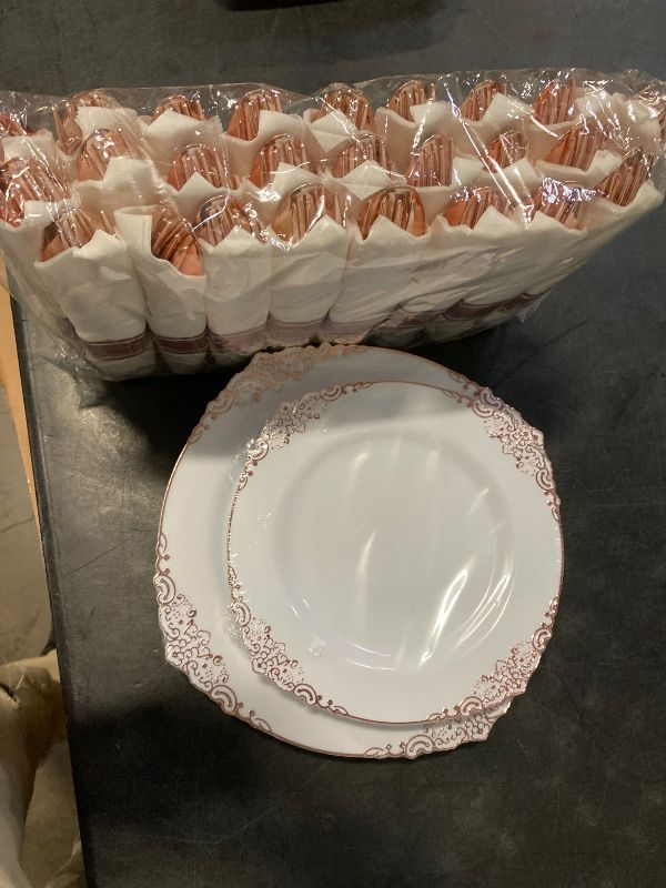 Photo 1 of 75PCS  Rose Gold Plastic Silverware for 25 Guests, Heavy Duty Rose Gold Disposable Utensils Sets, Includes 25 Forks, 25 Spoons, 25 Knives, Elegant Cutlery Perfect for Wedding, Party
