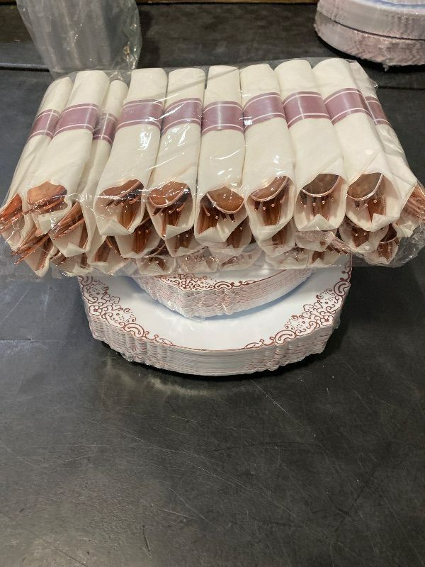 Photo 1 of 75PCS  Rose Gold Plastic Silverware for 25 Guests, Heavy Duty Rose Gold Disposable Utensils Sets, Includes 25 Forks, 25 Spoons, 25 Knives, Elegant Cutlery Perfect for Wedding, Party
