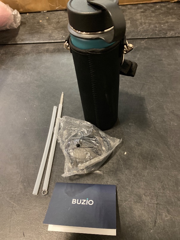 Photo 1 of BUZIO Insulated Water Bottle with Straw Lid and Flex Cap, 22oz Modern Double Vacuum Stainless Steel Water Flask, Cold for 48 Hrs Hot for 24 Hrs Simple Thermo Canteen Mug, Indigo Black