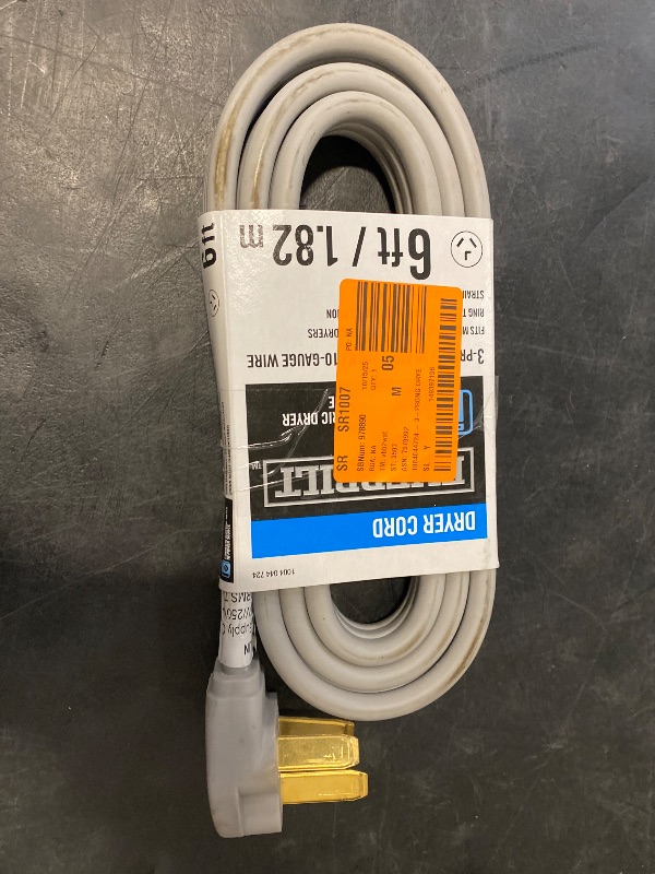 Photo 1 of 6 ft. 3-Prong 30 Amp Dryer Cord
