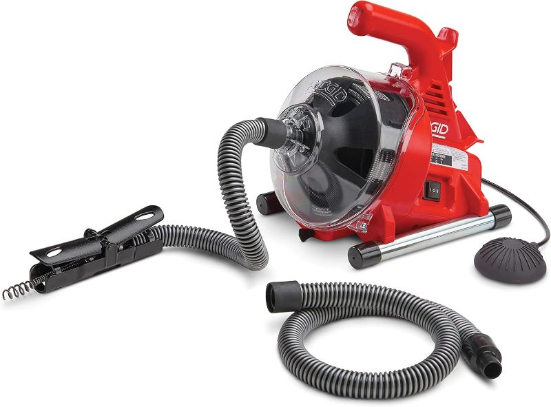 Photo 1 of RIDGID 55808 PowerClear 120-Volt Drain Cleaning Machine Kit for Tubs, Showers, and Sinks, Drain Cleaner Machine Kit with AUTOFEED, Inner Core Cable, and Guide Hose