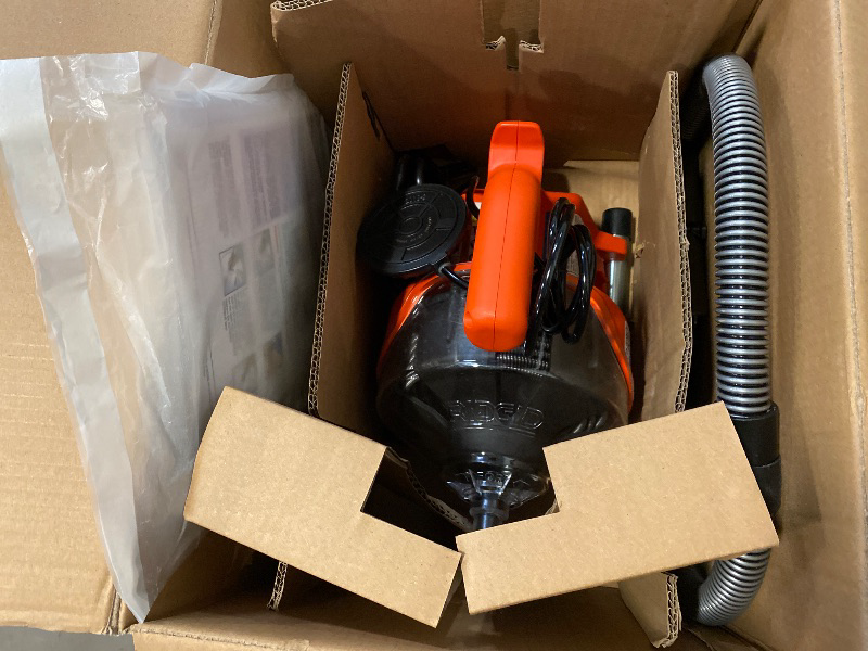 Photo 1 of RIDGID 55808 PowerClear 120-Volt Drain Cleaning Machine Kit for Tubs, Showers, and Sinks, Drain Cleaner Machine Kit with AUTOFEED, Inner Core Cable, and Guide Hose