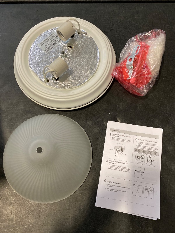 Photo 1 of 11.25 in. 2-Light White Flush Mount Ceiling Light Fixture with Frosted Swirl Glass Shade