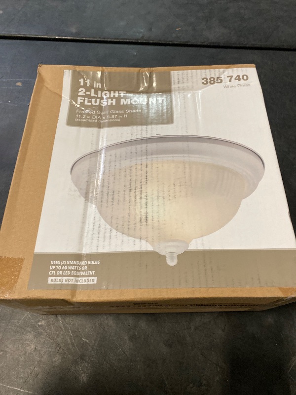 Photo 1 of 11.25 in. 2-Light White Flush Mount Ceiling Light Fixture with Frosted Swirl Glass Shade