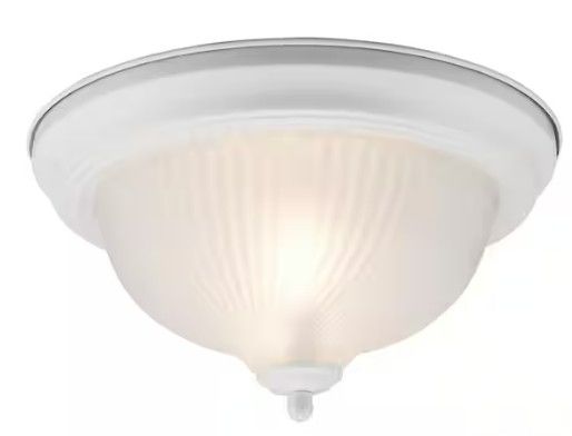 Photo 1 of 11.25 in. 2-Light White Flush Mount Ceiling Light Fixture with Frosted Swirl Glass Shade