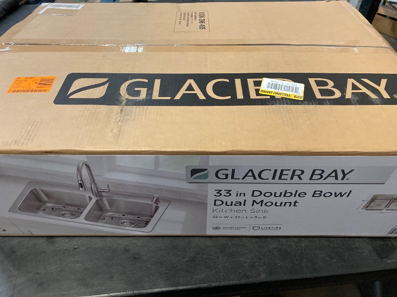 Photo 1 of Bratten 33 in. Drop-In 50/50 Double Bowl 18 Gauge Stainless Steel Kitchen Sink with Accessories