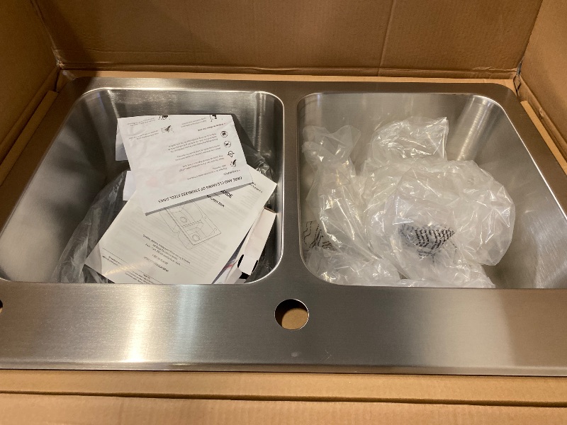 Photo 1 of Bratten 33 in. Drop-In 50/50 Double Bowl 18 Gauge Stainless Steel Kitchen Sink with Accessories