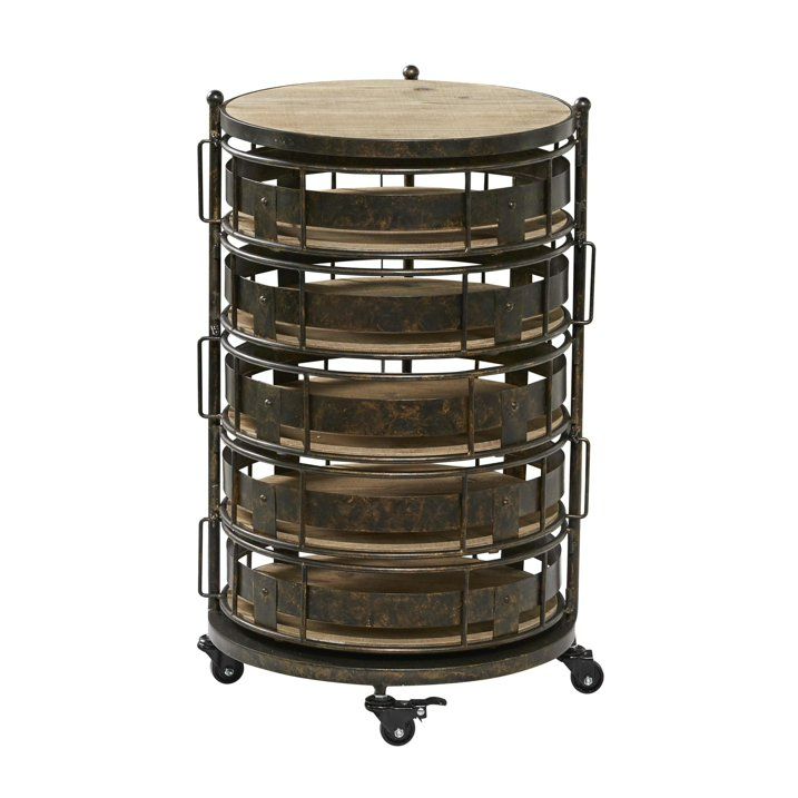 Photo 1 of 17" x 28" Brown Metal Kitchen Rolling Circular 6 Shelf Bar Cart with Adjustable Shelves, 1-Piece
