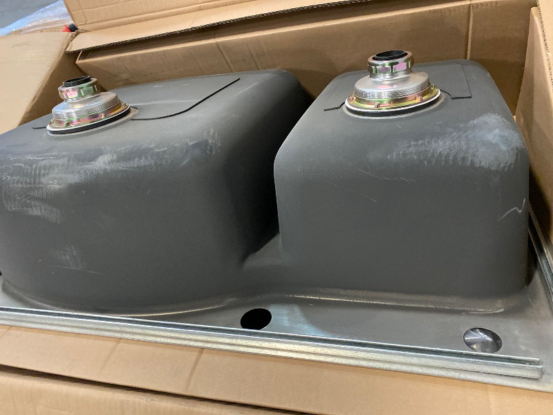 Photo 1 of Bratten 33 in. Drop-In 60/40 Double Bowl 18 Gauge Stainless Steel Kitchen Sink with Pull-Down Faucet