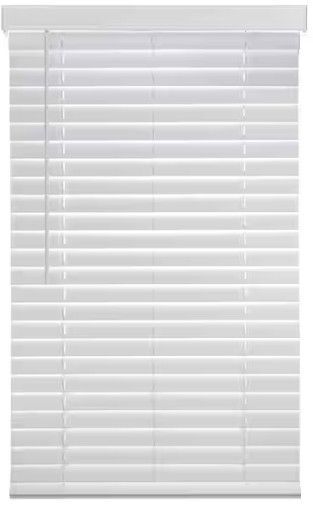 Photo 1 of 23 in. W x 48 in. L White Cordless Faux Wood Blinds for Windows with 2 in. Slats
