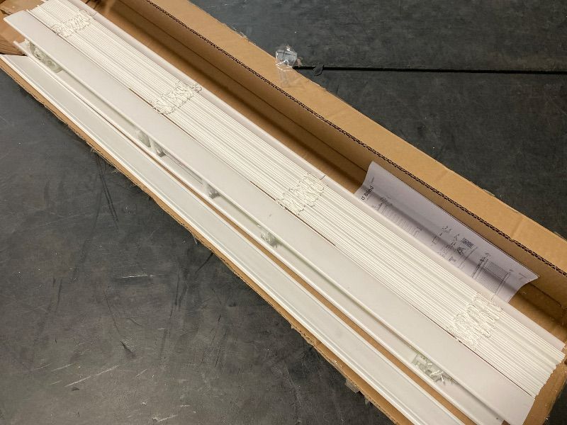 Photo 1 of 23 in. W x 48 in. L White Cordless Faux Wood Blinds for Windows with 2 in. Slats