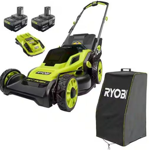 Photo 1 of ONE+ HP 18V Brushless 16 in. Cordless Walk Behind Push Mower w/ UV Resistant Cover, (2) 4.0 Ah Batteries & (1) Charger
