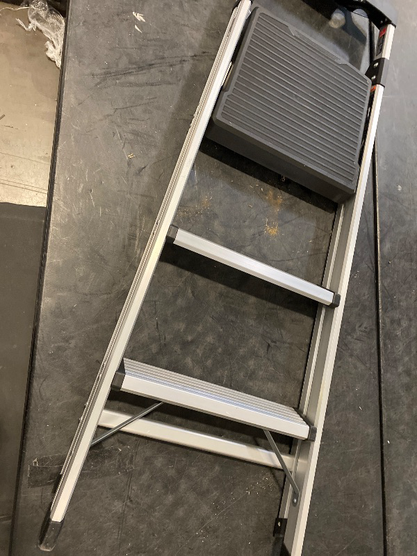 Photo 1 of 3-Step Aluminum Step Stool Ladder, 250 lbs. Type I Duty Rating (9ft. Reach Height)