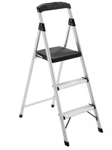 Photo 1 of 3-Step Aluminum Step Stool Ladder, 250 lbs. Type I Duty Rating (9ft. Reach Height)