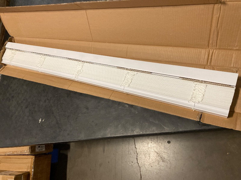 Photo 1 of 60 in. W x 54 in. L White Cordless Faux Wood Blinds for Windows with 2 in. Slats