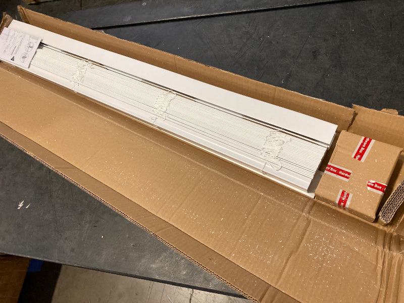 Photo 1 of Actual Size 48 in. W x 48 in. L White Cordless Faux Wood Blinds for Windows with 2 in. Slats