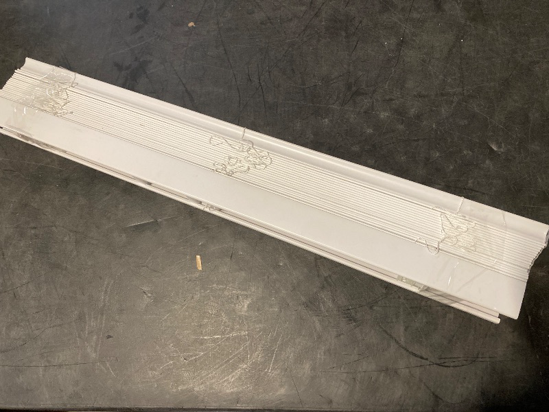 Photo 1 of 30.25 in. W x 48 in. Textured White Cordless Room Darkening Faux Wood Blinds with 2 in. Slats