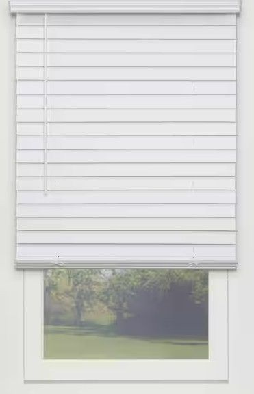 Photo 1 of 30.25 in. W x 48 in. Textured White Cordless Room Darkening Faux Wood Blinds with 2 in. Slats