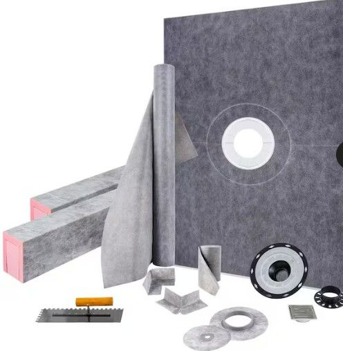 Photo 1 of 2-Cuttable Shower Pan Kit 38 in. x 60 in. Shower Base w/ 4 in. PVC Central Bonding Flange Polyethylene Shower Pan Liner