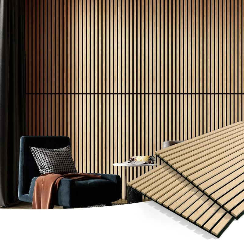 Photo 1 of 4 Pack 47.2 x 23.6in. Wood Slat Acoustic Panels for Wall and Ceiling - 3D Fluted Sound Absorbing Panel with Wood Finish Oak