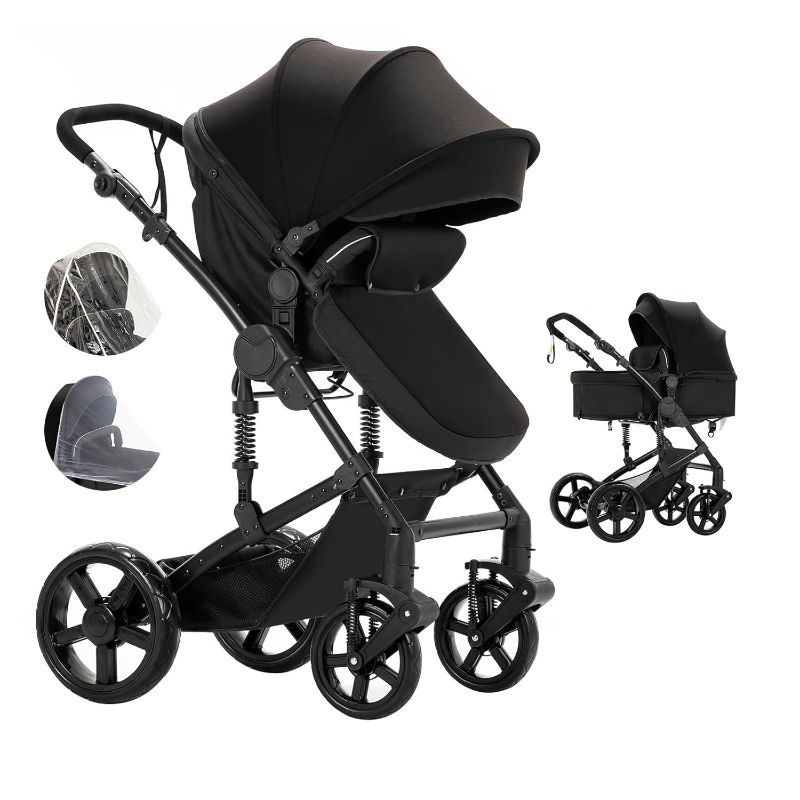 Photo 1 of 2 in 1 Baby Stroller, Reversible Infant Stroller, Convertible Newborn Travel Carriage with One-Click Folding, Toddler Standard Pram Carriage