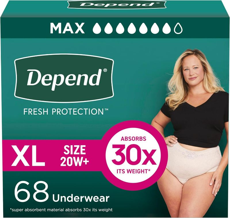 Photo 1 of (XL) Depend Fresh Protection Adult Diapers, Incontinence & Postpartum Bladder Leak Underwear for Women, Disposable, Maximum, Extra-Large, Blush, 68 Count (2 Packs of 34), Packaging May Vary