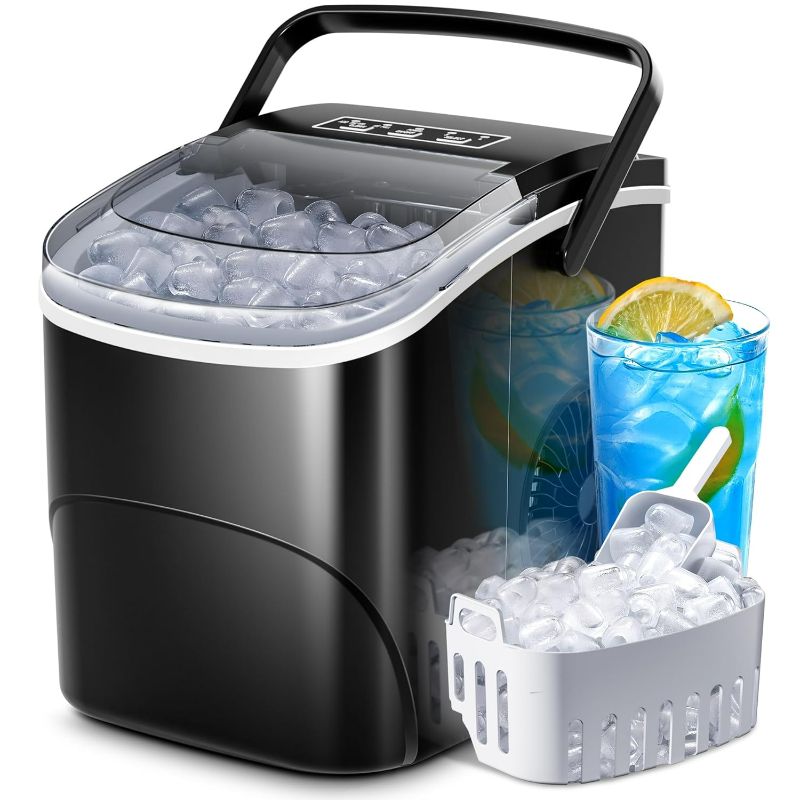 Photo 1 of Ice Makers Countertop with Handle, 2 Sizes of Ice, 9 Bullet Ice Cubes in 6 Mins, 26Lbs/24H, Portable Ice Maker with Self-Cleaning, Ice Machine for Home&Kitchen&Office&Party
