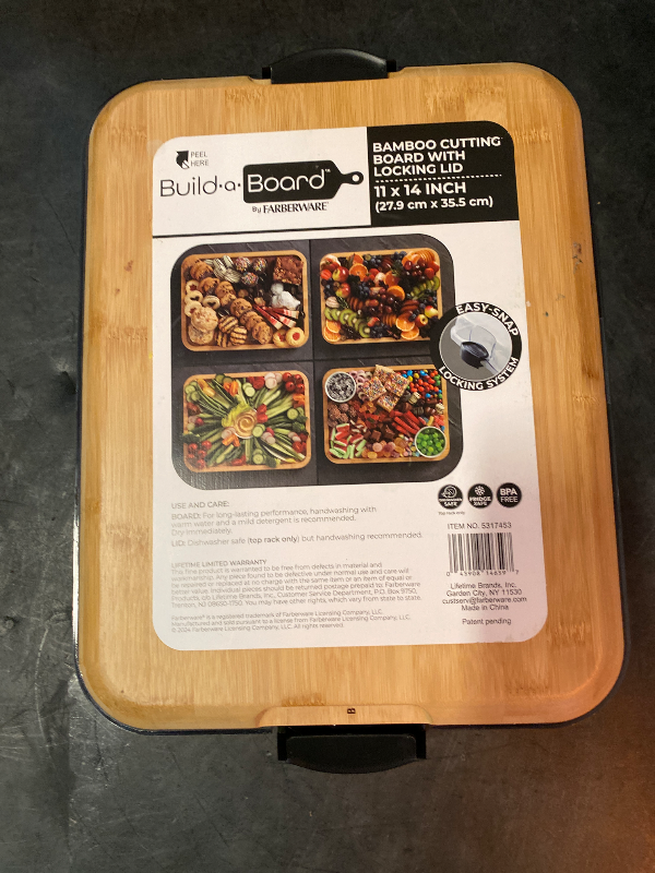 Photo 1 of Farberware Build-A-Board Bamboo Cutting Board with Single Storage Compartment, Clear Locking Lid, Black Handles, Perfect for Charcuterie & Snacks