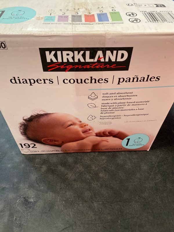 Photo 1 of Kirkland Signature Diapers Size 1 (Up to 14 Pounds) 192 Count W/Exclusive Health and Outdoors Wipes