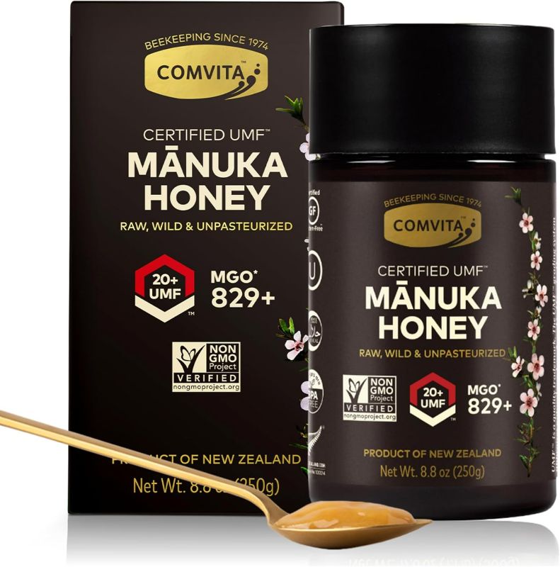 Photo 1 of Comvita Manuka Honey UMF 20+ (MGO 829+) - Raw Manuka Honey New Zealand, Pure & Unpasteurized, Superfood for Immune Health, Use in Tea, Wild, Monofloral, Non-GMO - 250g (8.8 oz)