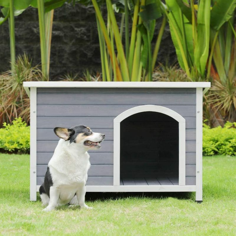 Photo 1 of A4Pet Medium Dog House Outside, Wooden Dog House Dog Houses with Waterproof Roof & Lifted Feet Pad for Medium Dogs