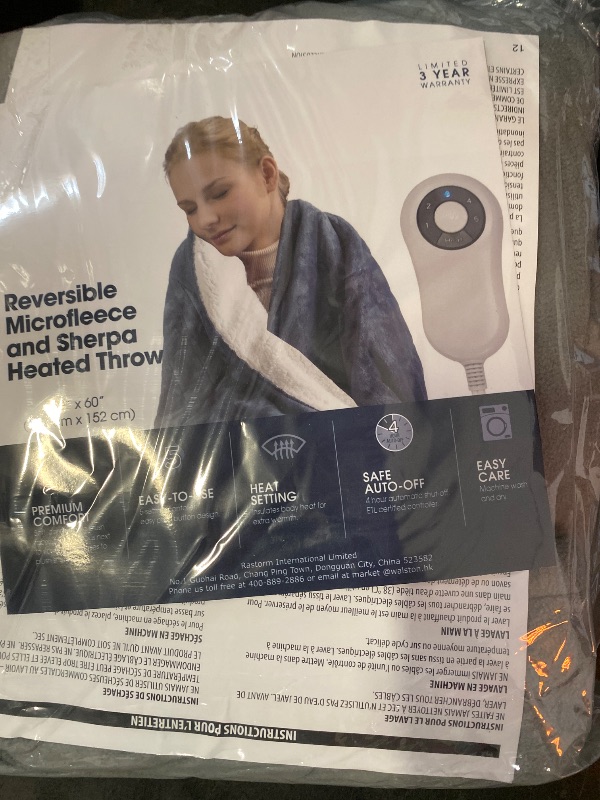 Photo 1 of Heated Blanket Throw 50"x60" - Machine Washable Electric Throw Blanket Office Heated Throw Blanket with ETL & FCC Certification 5 Heating Levels 3 Hour Auto-Off Overheat Protection (Grey)