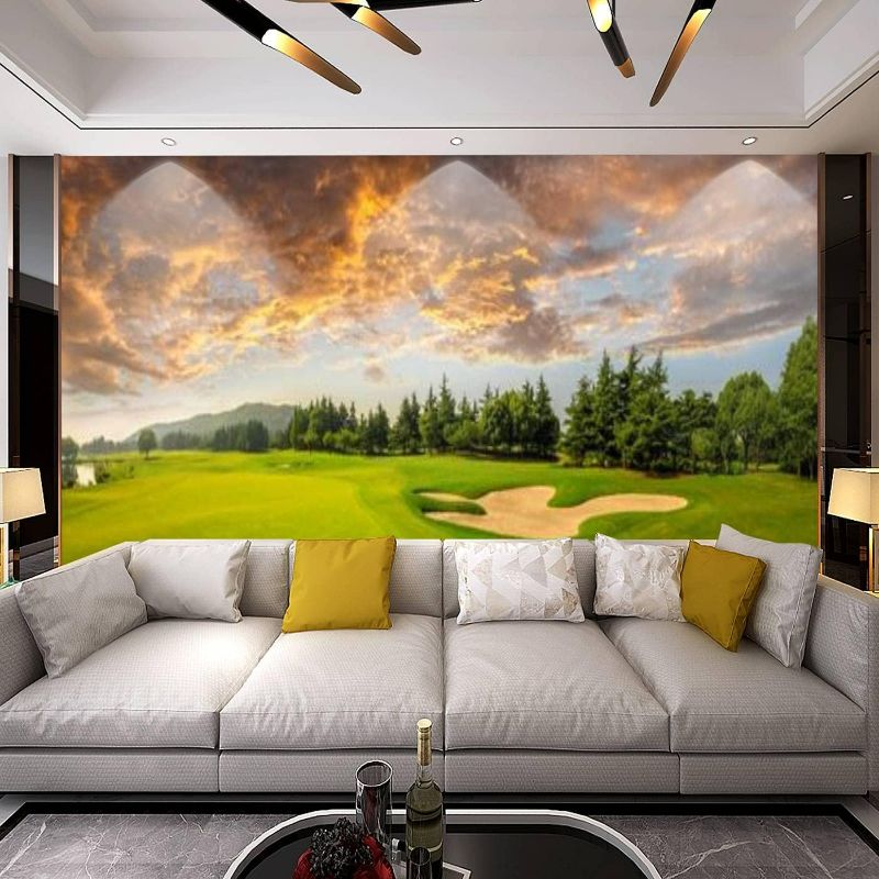 Photo 1 of Modern 3D Green Grass and Woods on a Golf Field Wallpaper Stick and Peel Wall Stickers Removable Wall Paper Mural for Living Room Bedroom TV Background