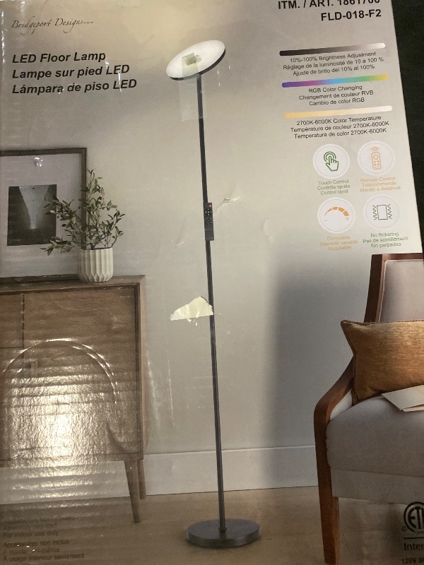 Photo 1 of Modern LED Floor Lamp - Remote & Touch Control, 40W/2400LM Sky Torchiere Standing Lamp, Fully Dimmable, 3 Color Temperatures, Ideal for Living Room & Bedroom, Easy to Assemble