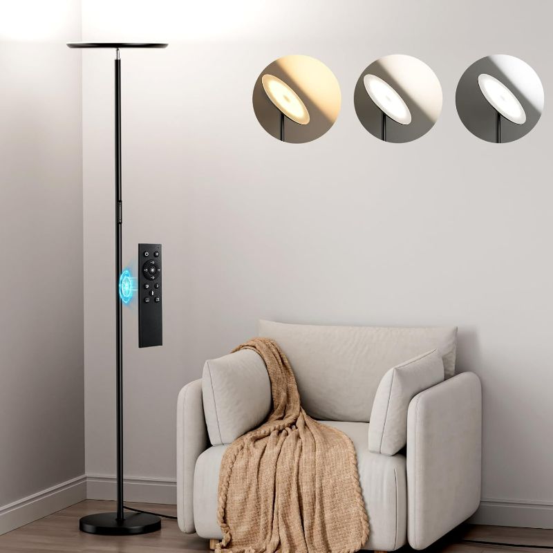 Photo 1 of Modern LED Floor Lamp - Remote & Touch Control, 40W/2400LM Sky Torchiere Standing Lamp, Fully Dimmable, 3 Color Temperatures, Ideal for Living Room & Bedroom, Easy to Assemble