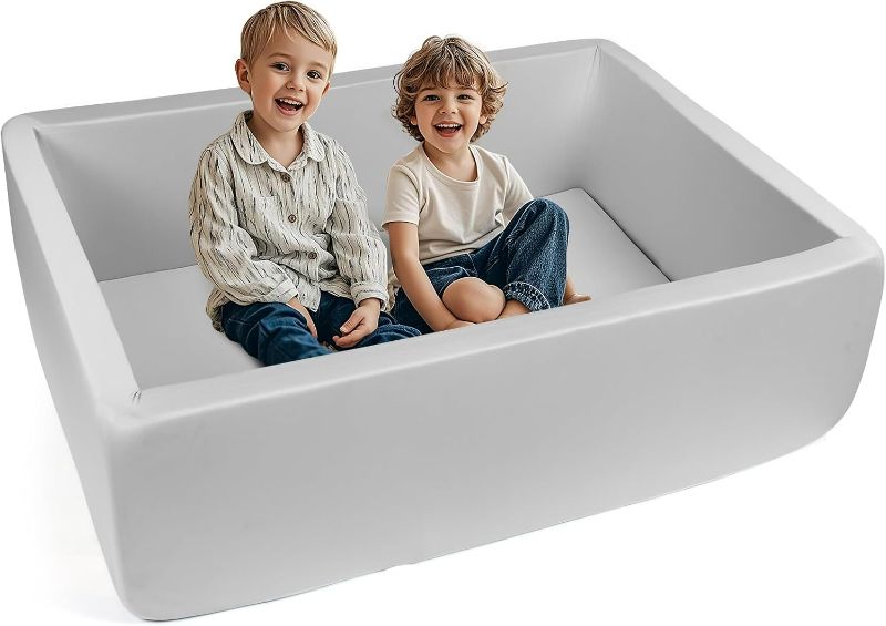 Photo 1 of Large Size Foam Ball Pit, 47 Inch Rectangular Children's Soft Ball Pool, Indoor and Outdoor Small Playground, Ideal Gift for Toddler (No Balls), Light Gray