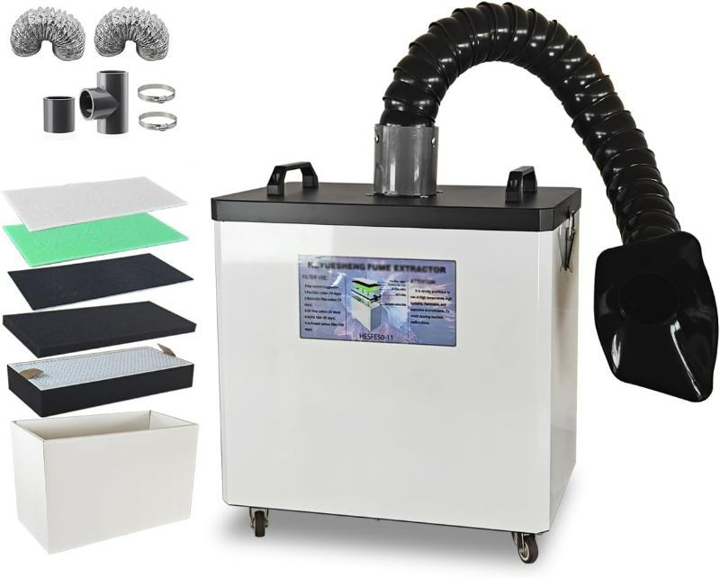 Photo 1 of Fume Extractor Powerful 250W Suction up to 487m³/h, Low-Noise, 6-Stage Filtration System with Filters for Laser Welding Smoke Absorption and Desktop Soldering (Black)