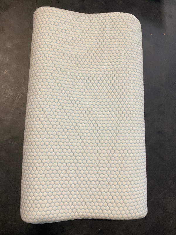 Photo 1 of Anvo Memory Foam Pillow, Neck Contour Cervical Orthopedic Bed Pillow for Sleeping Side Back Stomach Sleeper, Ergonomic Design for Neck and Shoulder Pain Relief, Blue White, Soft