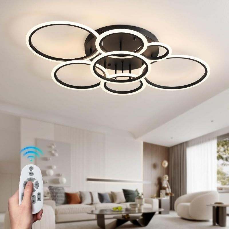 Photo 1 of Modern Ceiling Light Fixtures with Remote, 127W LED Dimmable Flush Mount Close to Ceiling Lamp 6500K/4000K/3000K for Kitchen Bedroom Living Room Dining Room (41", white)