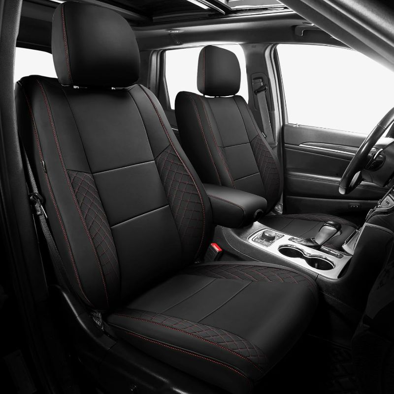Photo 1 of FREESOO for Jeep Grand Cherokee Seat Covers 2011-2021, Luxury Waterproof Leather Car Seat Cover, Automotive SeatCovers Protector Cushion Accessories, Black-Red Full Set