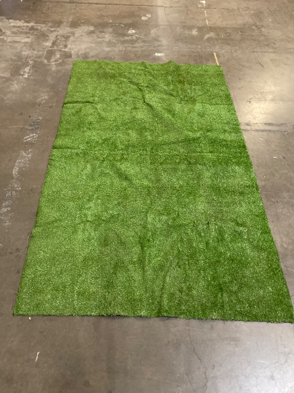 Photo 1 of Artificial Grass Turf Rug 5 Feet x 8 Feet Reusable Dog Grass Mat with Drainage Holes Realistic Synthetic Mat Fake Grass Rug for Patio Lawn Balcony Garden Decoration