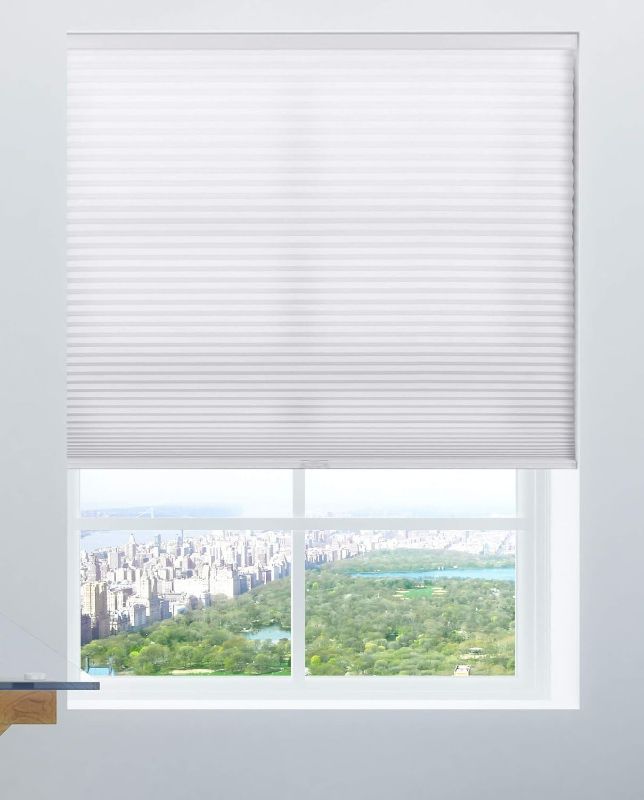 Photo 1 of Calyx Interiors Cordless Honeycomb 9/16-Inch Cellular Shade, Light Filtering White, 34-Inch Width by 60-Inch Height