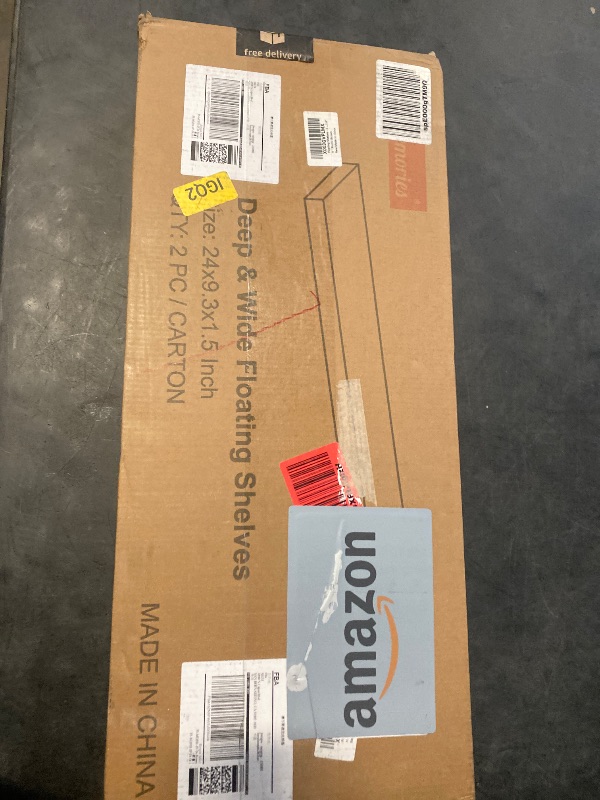 Photo 1 of Floating Shelves - 2 Pack 9 Inch Rustic Wooden Wall Shelves - Extra Deeper & Thicker Wall Mounted Storage Shelf for Living Room, Kitchen, Farmhouse - 24" W x 9" D x 1.6" H - Rustic Brown