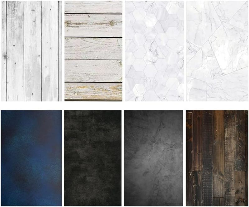 Photo 1 of Food Photography Backdrops Paper 4 Pack Kit 22x34Inch/ 56x86cm Double Sided Photo Background Rolls Marble Wood Flat Lay for Product Jewelry Tabletop Prop Pictures, 8 Patterns