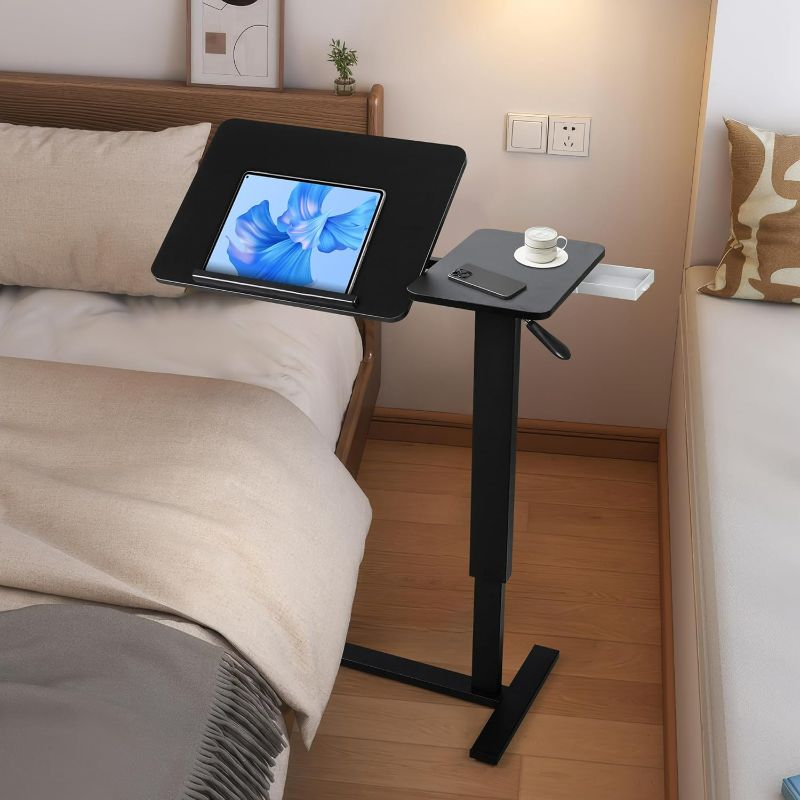 Photo 1 of 32" W x 16" D 45 Degree Tilt Desktop Overbed Table with Hidden Silent Wheel, Sturdy Metal and Wood, Moveable Bed Desk for Home,Office,Hospital Use (Black)