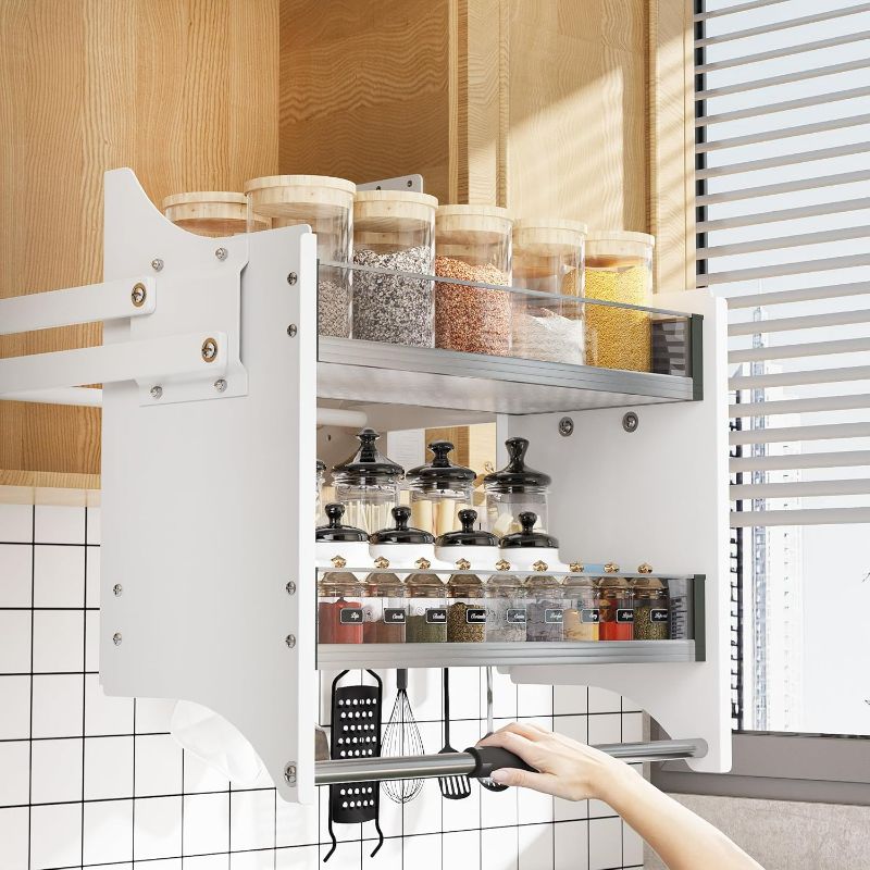 Photo 1 of 22-35.8 Inch Pull Down Shelf for Kitchen Upper Cabinet, 2-Tier Pull Down Cabinet Organizer, 22-24 Inch Width