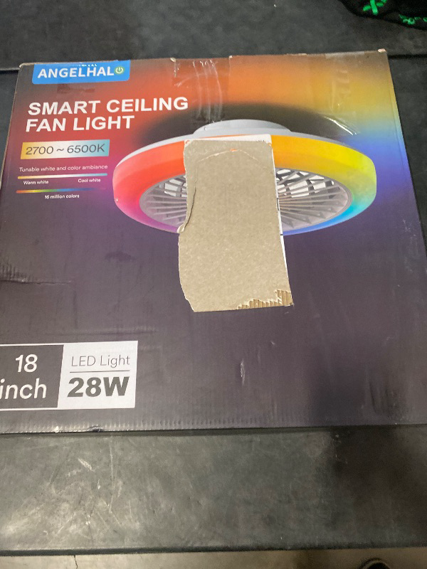 Photo 1 of ANGELHALO 18" Smart Ceiling Fan with Light, RGBWW Flush Mount Fandelier with Remote/App Control, Music Sync, Quiet 6-Speed Motor, Low Profile for Bedroom/Kids Room/Home Offices/Small Living Spaces