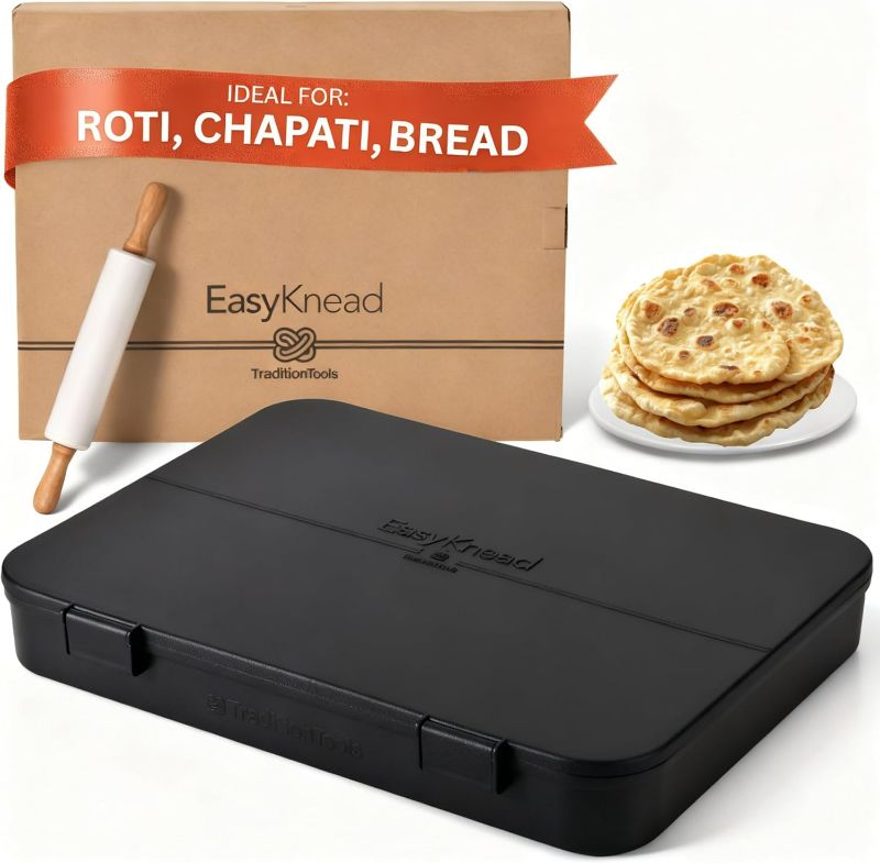 Photo 1 of EasyKnead Roti Box with Lid and Rolling Pin – Rotibox for Rolling Roti - Roti Making Box for Chapati, Paratha, Puri – Non-Slip Kneading Board Rotibox