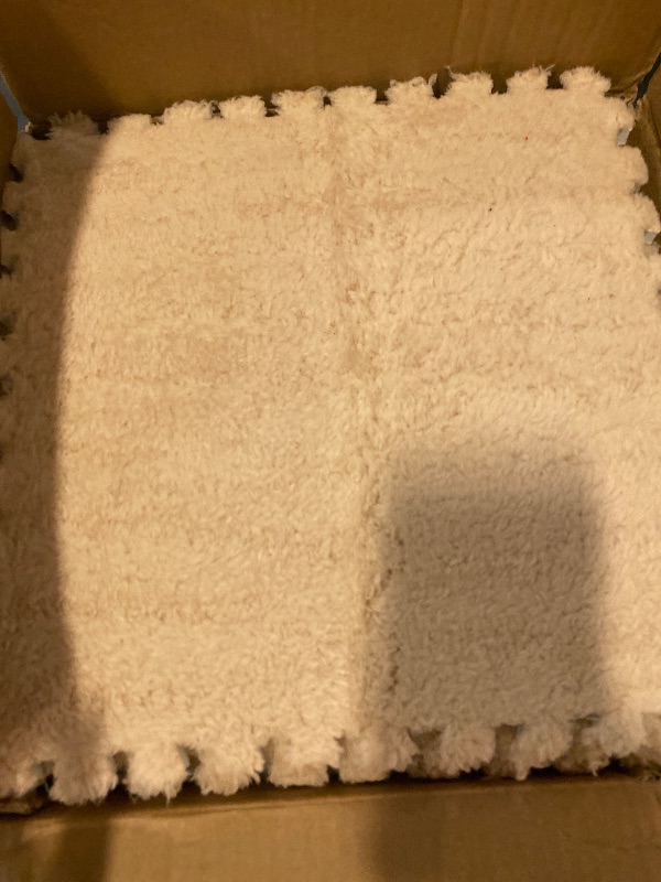 Photo 1 of Jaderlu 16pcs 0.6" Thickened Interlocking Tile Mats,Fluffy Shaggy Soft EVA Foam Area Rug for Living Room & Bedroom,Non-Slip Protective Floor Carpet Play Mat Kids Baby Dorm Home Decor (11.8ft, Khaki)